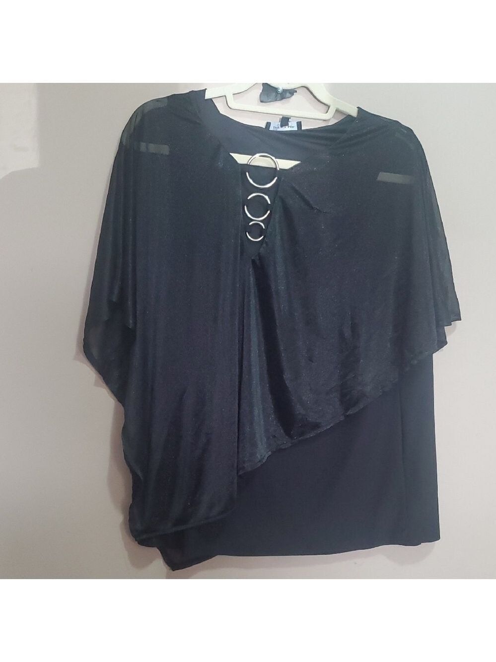 Lily Morgan Chic Black Asymmetrical Top with Ring Detail Size Medium